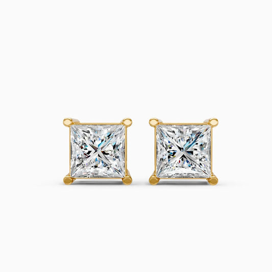 Minimalist Princess Solitaire Stud Earrings
