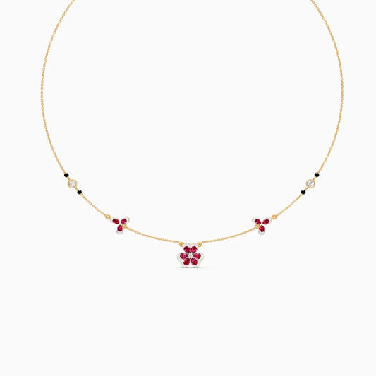 Pink Emerald & Lab Diamond Gold Necklace