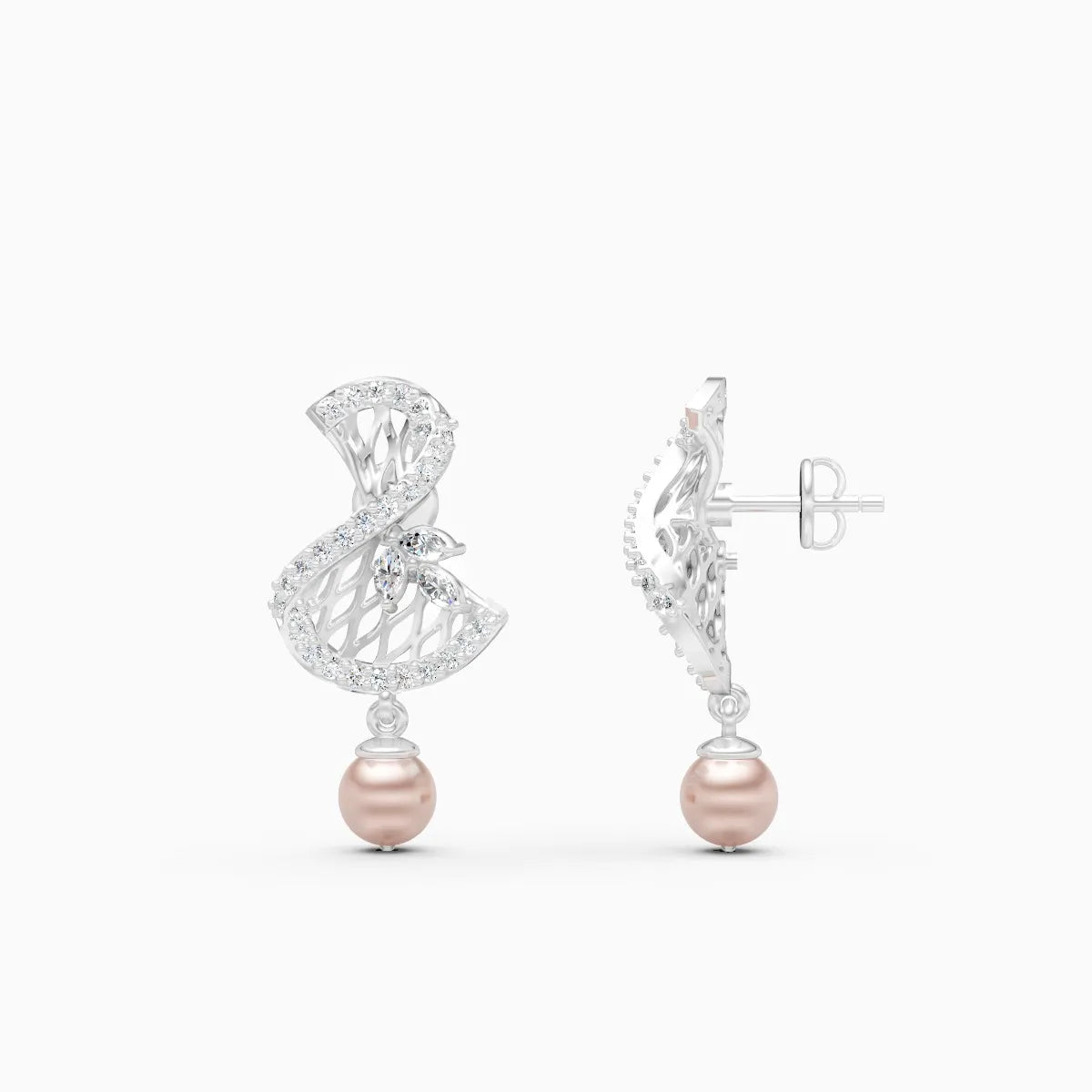 Floral Motion Diamond Earrings with Pearl Drop