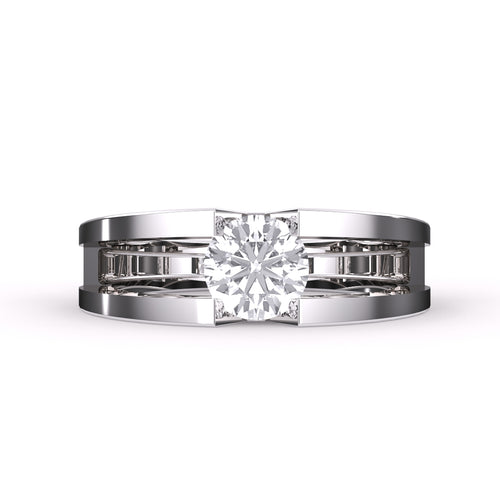 Trendy Round Solitaire Double Band Ring