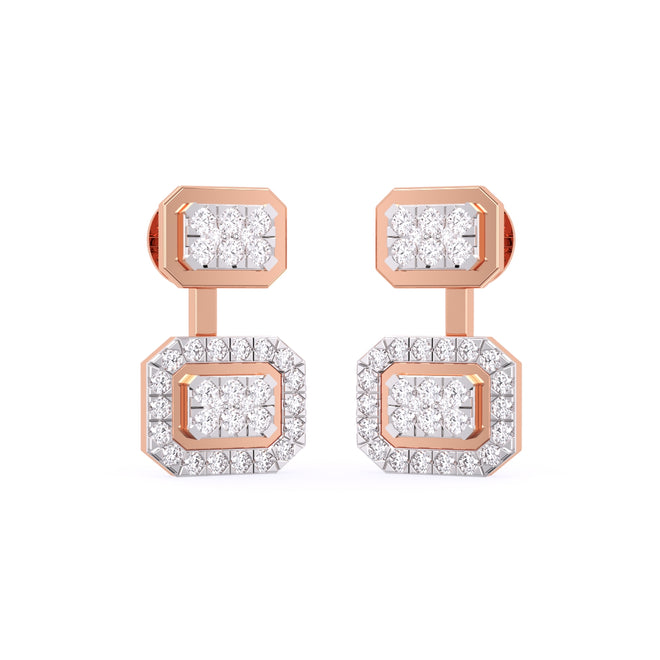 Round Squre Type Lab Grown Diamond Bridal Drop Earrings