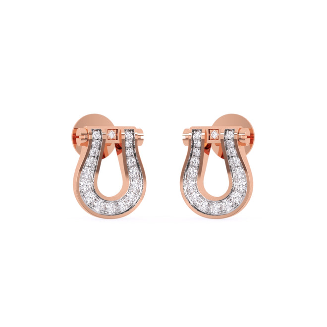 Rose Gold Lab Grown Diamond Lucky Horseshoe Stud Earrings