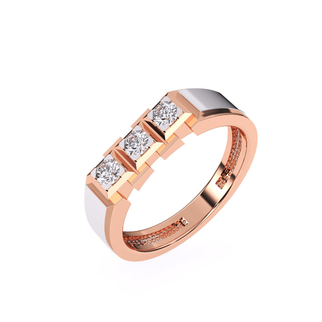 Mens 3 Stone Rose Gold Wedding Ring