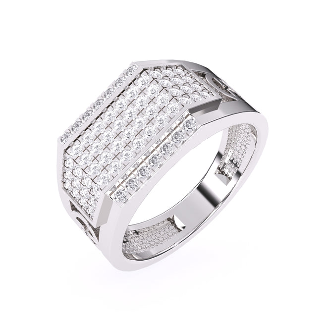 Rectangle Shape Round Diamond With Pave Set Rose Gold Men Ring
