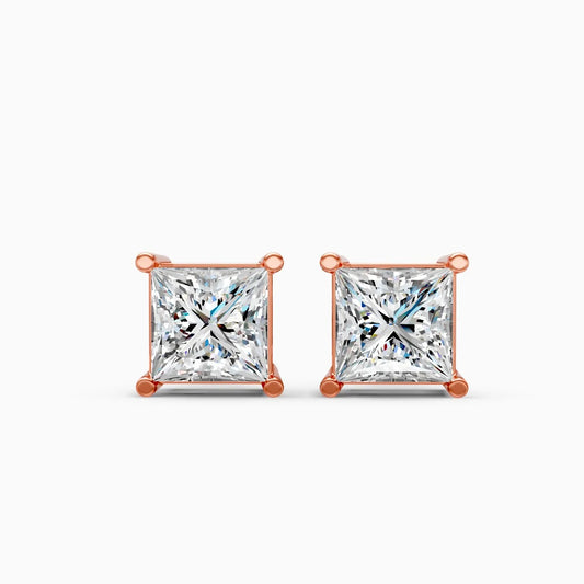 Minimalist Princess Solitaire  Stud Earrings