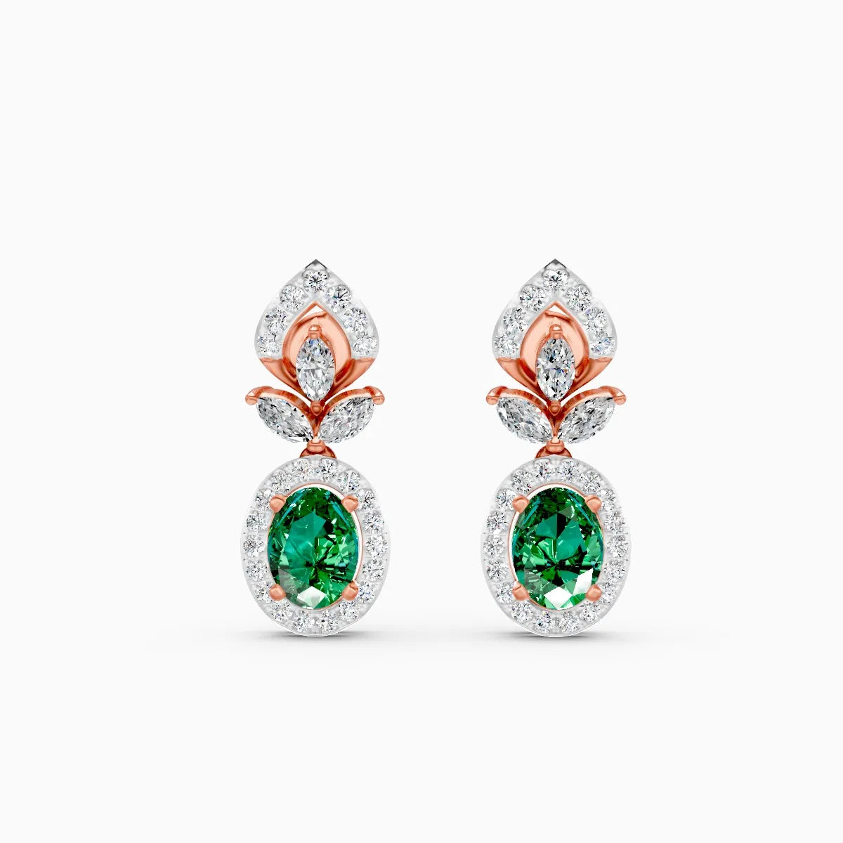 Green Oval Tear Drop Lab Diamond Earrings