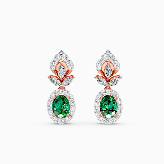 Green Oval Tear Drop Lab Diamond Earrings