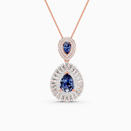 Lab Grown Diamond & Sapphire Pear Shaped Halo Pendant