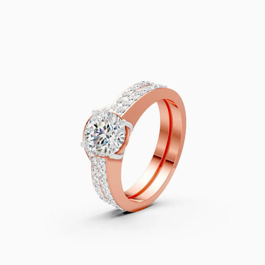 Curved Round Cut Diamond Ring With Double Band