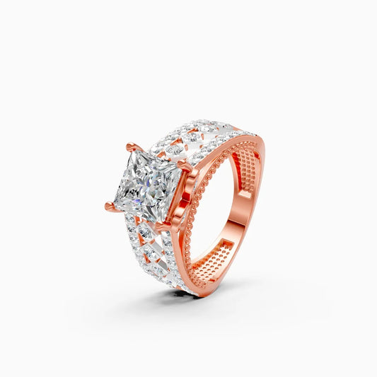 Princess Cut Solitaire Ring With Bold Diamond Band