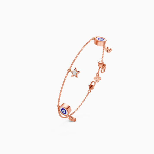 Evil Eye & Heart Charm Lab Grown Diamond Bracelet