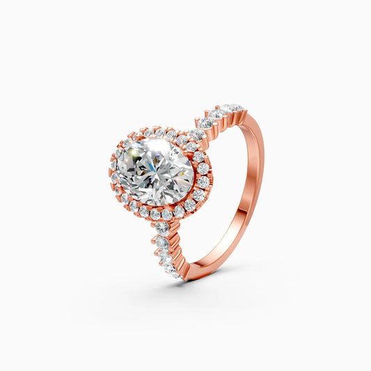 Regal Solitaire Oval And Round Halo Lab Grown Diamond Engagement Ring