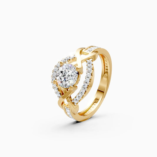 Criss-Cross Look Solitaire Diamond Statement Ring