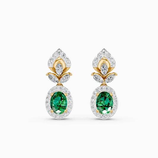 Green Oval Tear Drop Lab Diamond Earrings