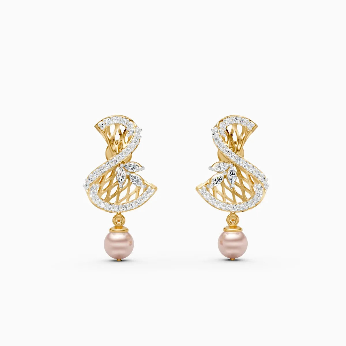 Floral Motion Diamond Earrings with Pearl Drop