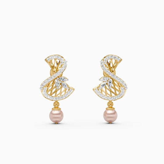Floral Motion Diamond Earrings with Pearl Drop