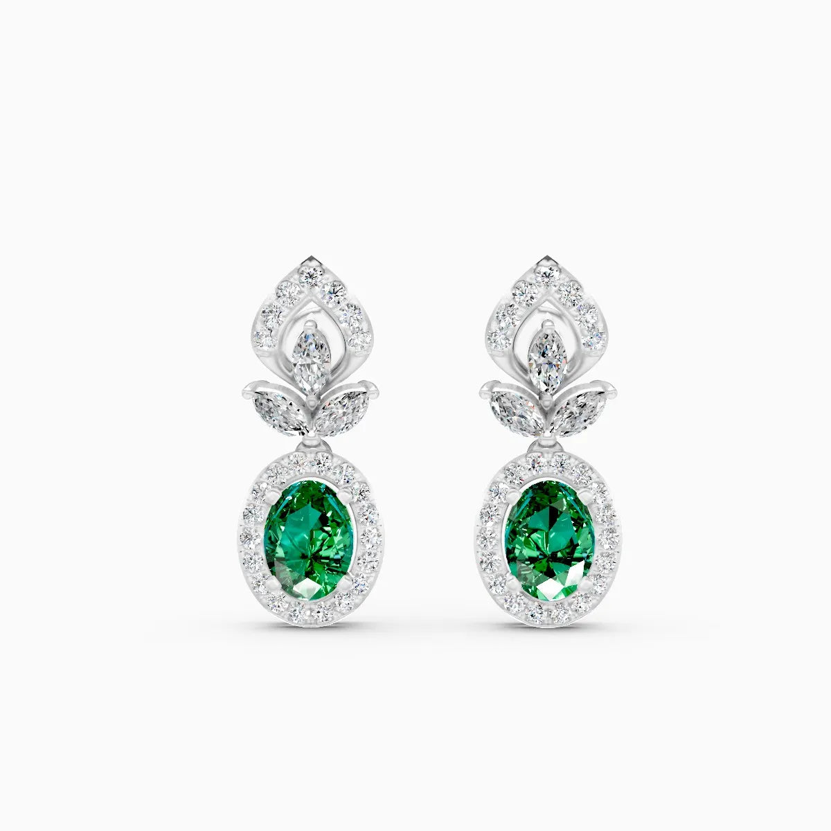 Green Oval Tear Drop Lab Diamond Earrings