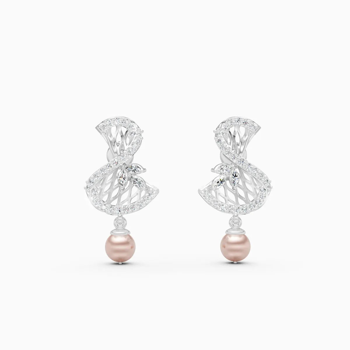 Floral Motion Diamond Earrings with Pearl Drop