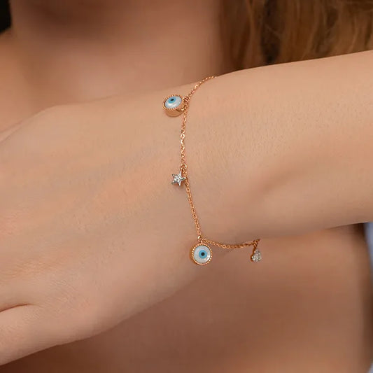 Evil Eye & Heart Charm Lab Grown Diamond Bracelet