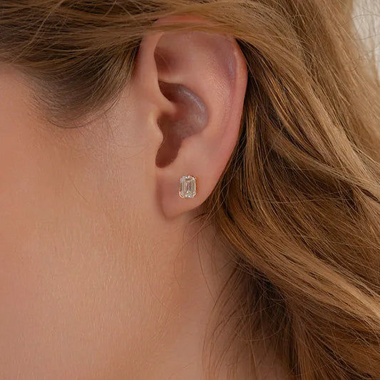 Emerald-Cut Solitaire Lab-Grown Diamond Stud Earrings