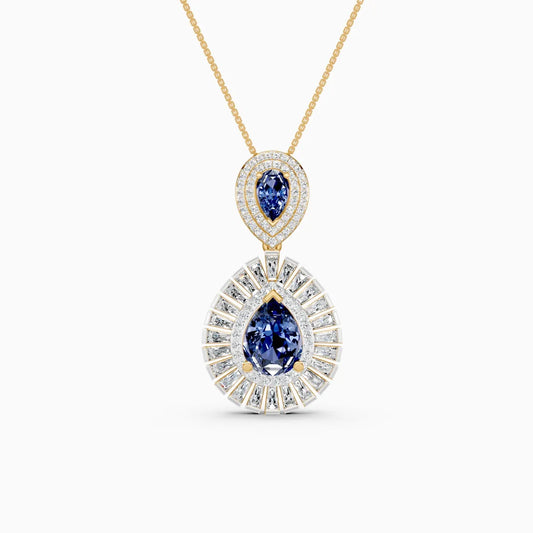 Lab Grown Diamond & Sapphire Pear Shaped Halo Pendant