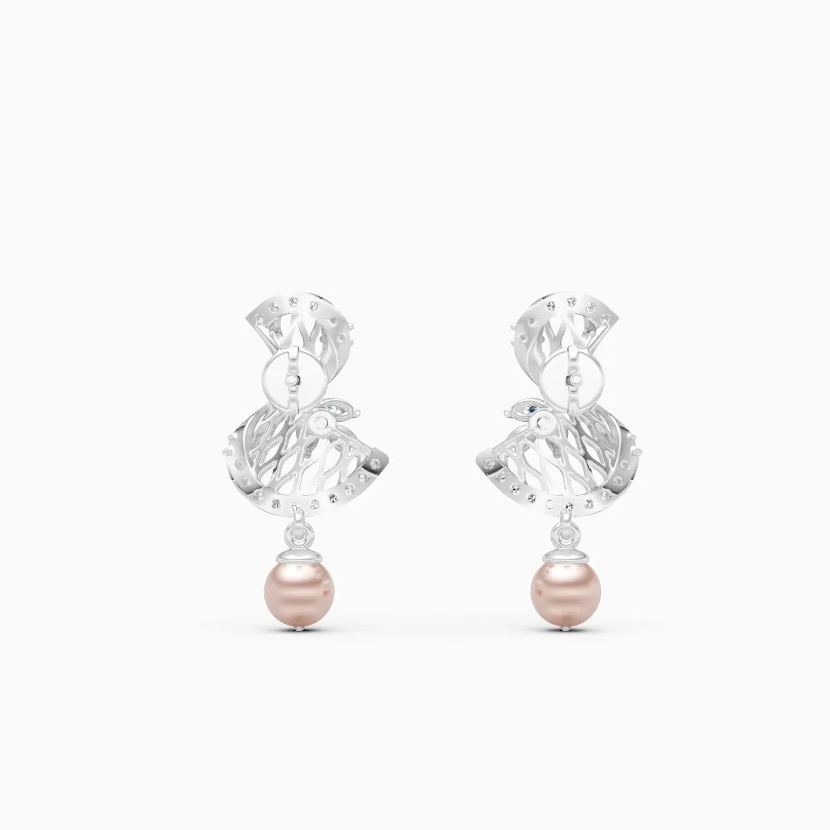 Floral Motion Diamond Earrings with Pearl Drop