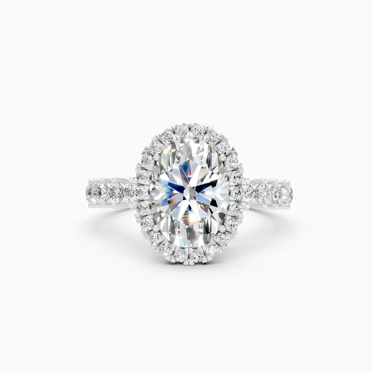 Regal Solitaire Oval And Round Halo Lab Grown Diamond Engagement Ring