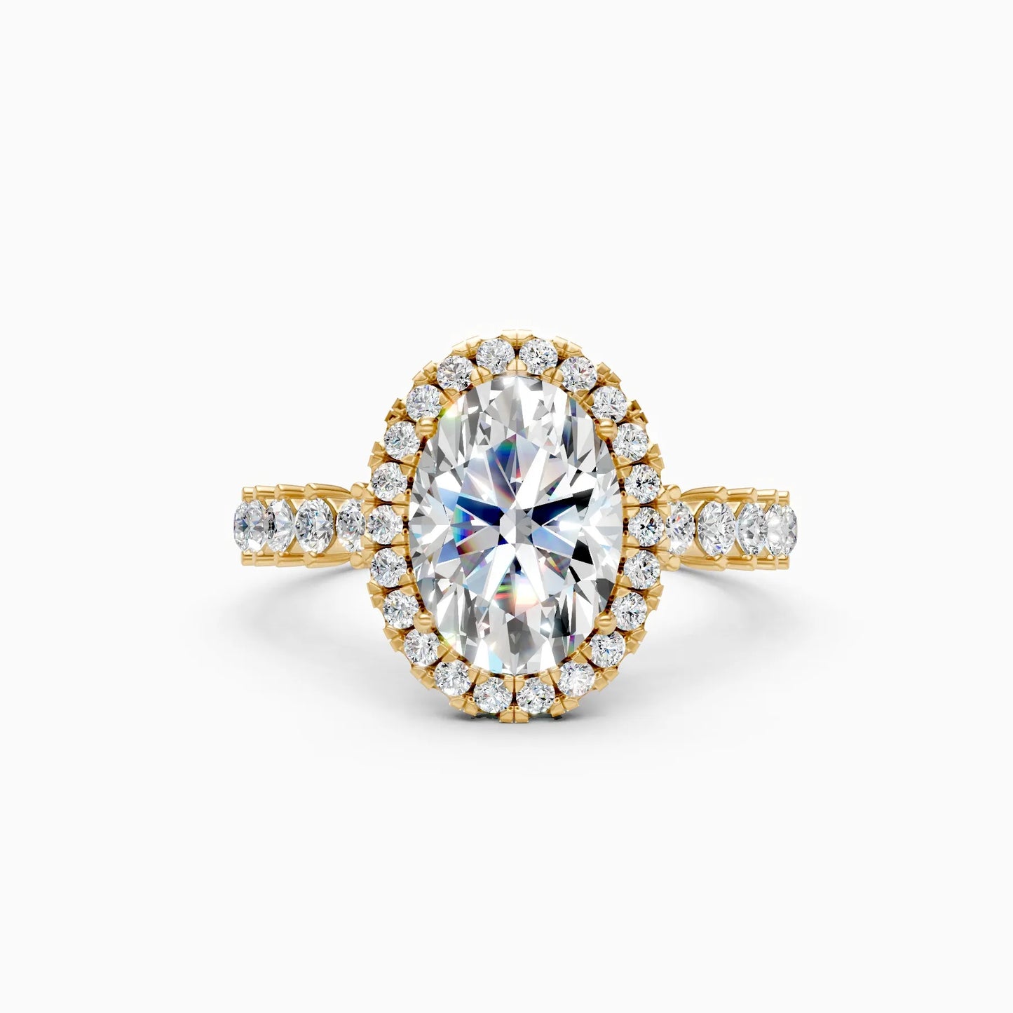 Regal Solitaire Oval And Round Halo Lab Grown Diamond Engagement Ring