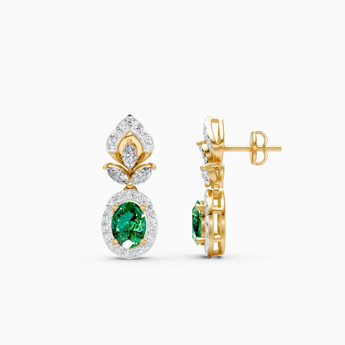 Green Oval Tear Drop Lab Diamond Earrings