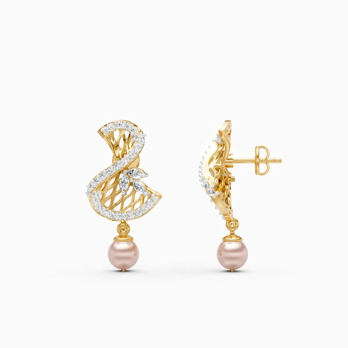 Floral Motion Diamond Earrings with Pearl Drop