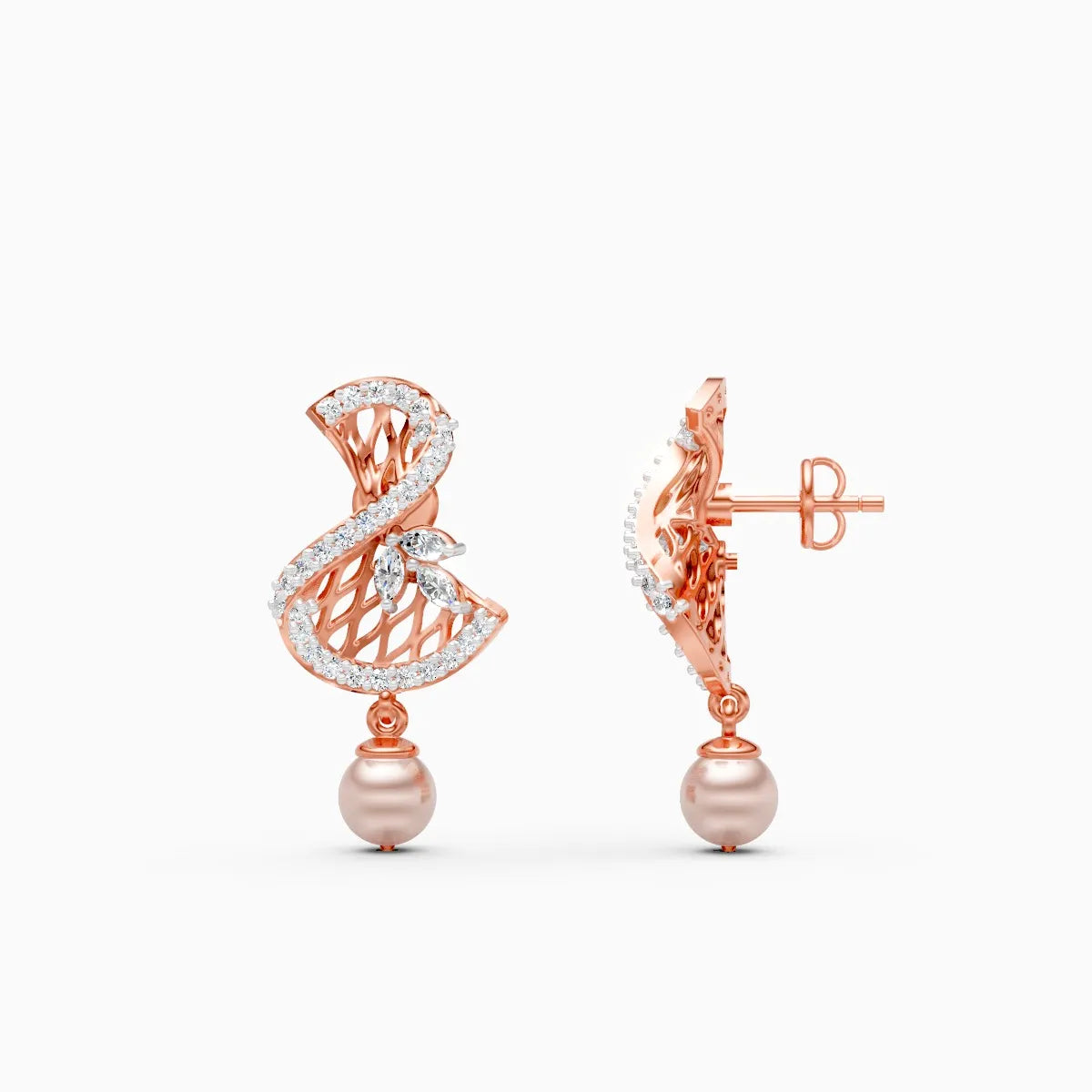 Floral Motion Diamond Earrings with Pearl Drop