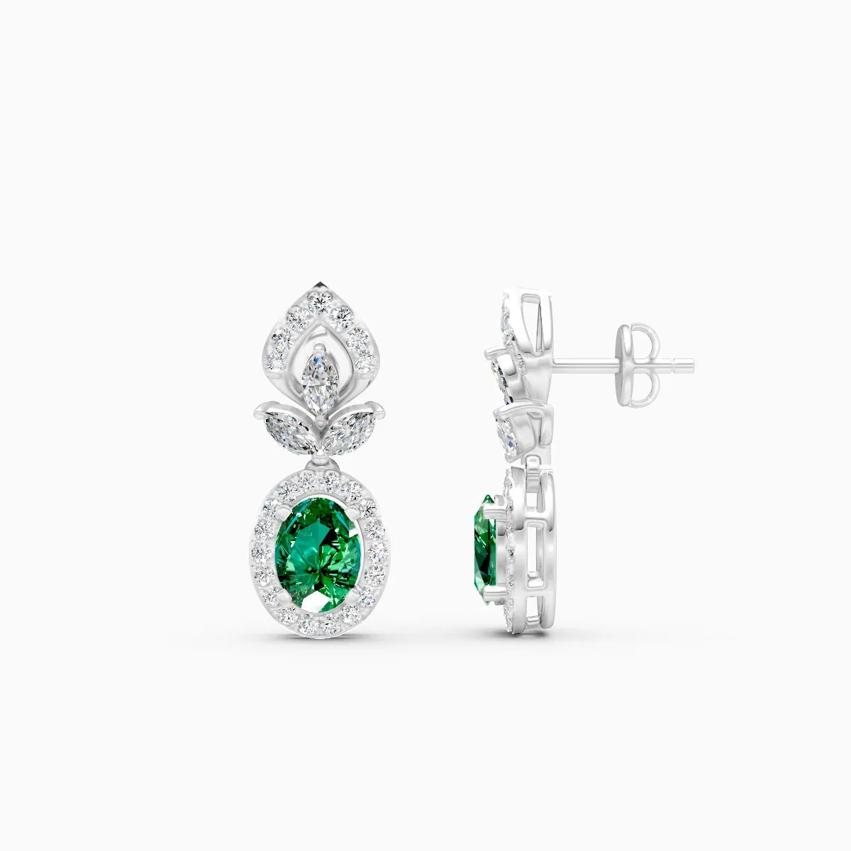 Green Oval Tear Drop Lab Diamond Earrings