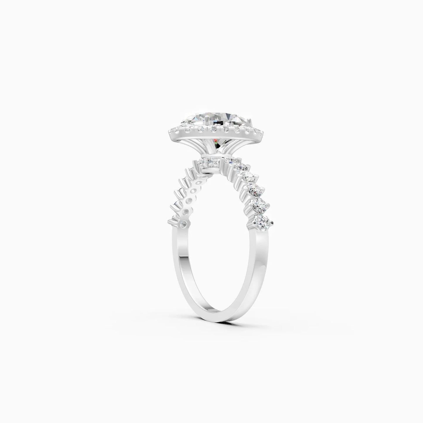 Regal Solitaire Oval And Round Halo Lab Grown Diamond Engagement Ring